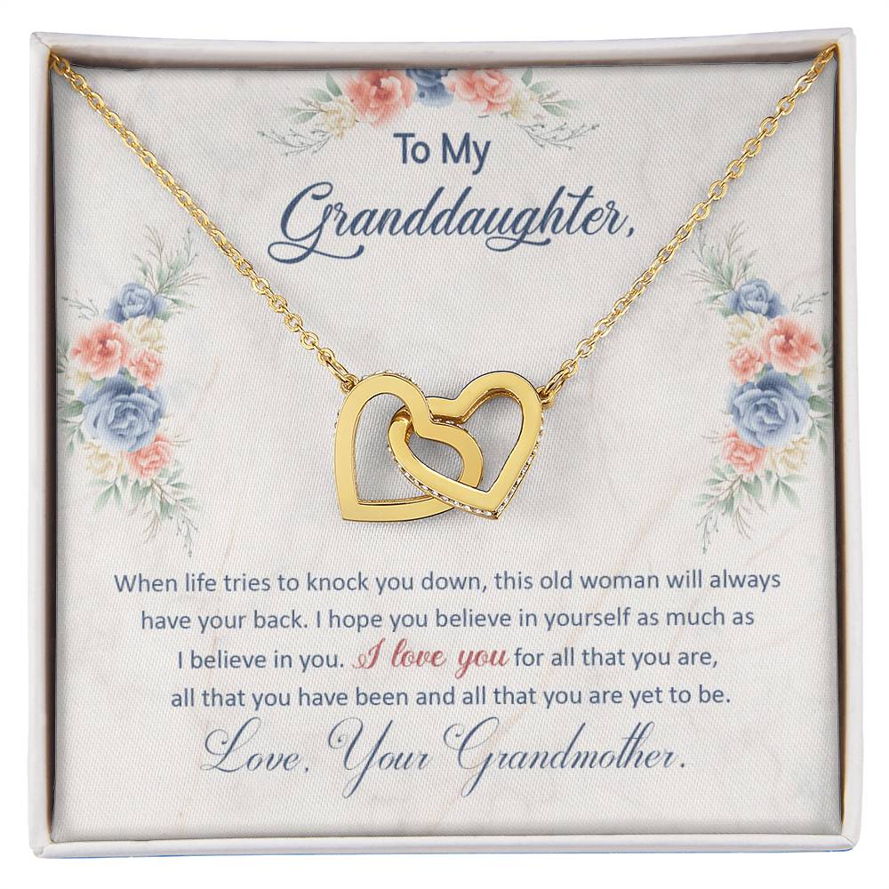 Interlocking Hearts Necklace—To my granddaughter, this old woman will always have your back