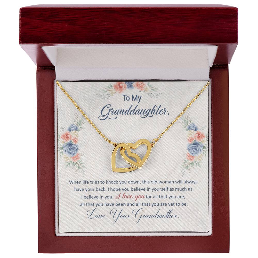 Interlocking Hearts Necklace—To my granddaughter, this old woman will always have your back
