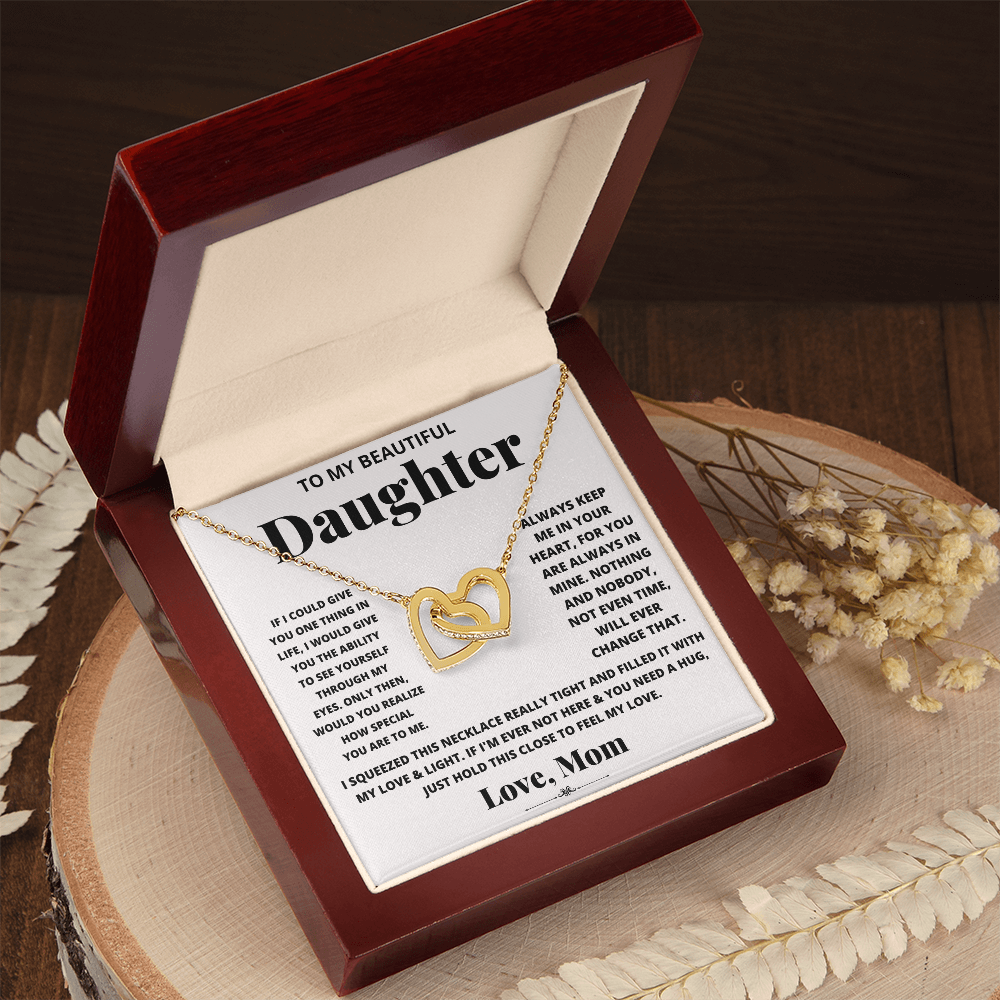 Interlocking Hearts Necklace—To my beautiful daughter, just hold this to feel my love