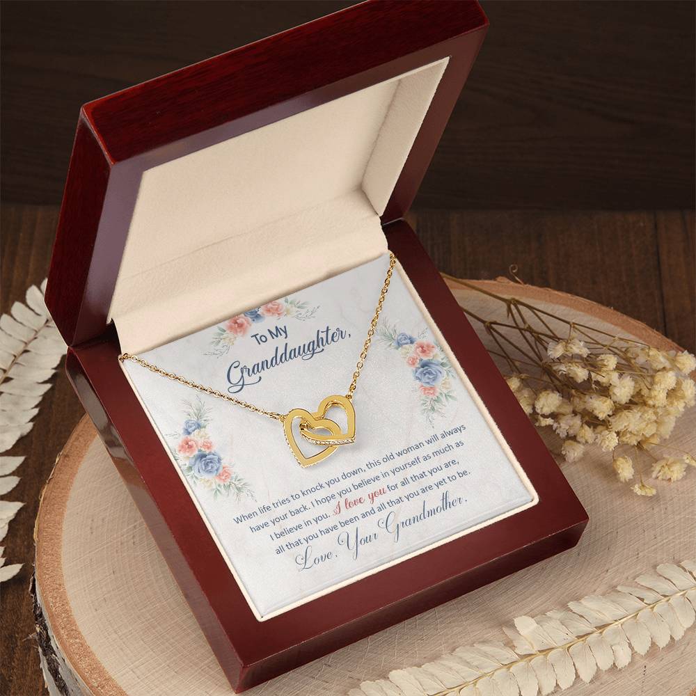 Interlocking Hearts Necklace—To my granddaughter, this old woman will always have your back